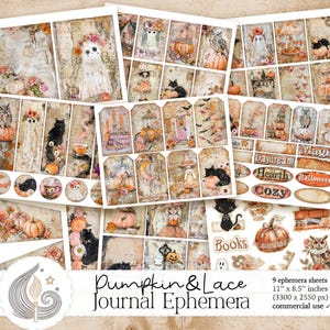 Pumpkin & Lace Junk Journal Ephemera | Halloween Cottagecore Printables | Vintage Fall Scrapbooking Kit | Shabby Chic Autumn Ephemera