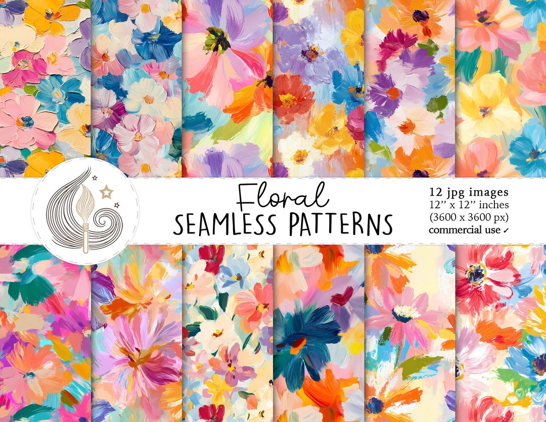 Floral Seamless Patterns: Abstract Watercolor Flower Digital Paper Pack ...