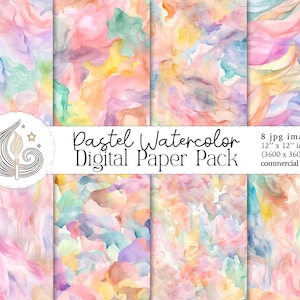 Papier numérique aquarelle arc-en-ciel pastel | Papier scrapbooking | Modèle abstrait | Fond aquarelle pastel | Téléchargement instantané