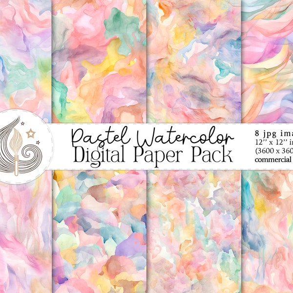 Pastel Rainbow Watercolor Digital Paper | Scrapbook Paper | Abstract Pattern | Pastel Watercolor Background | Instant Download