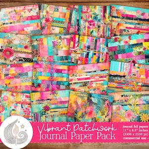 Collage de artesanías de papel de técnica mixta / Patchwork vibrante / Collage Junk Journal / Papel digital Boho / Álbum de recortes / Fondo ecléctico abstracto