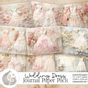 Hochzeitskleid Junk Journal Paper Pack | Vintage Shabby Chic Rosenkleider | Scrapbook Papier | Basteln | Basteln | Hochzeits-Geschenke