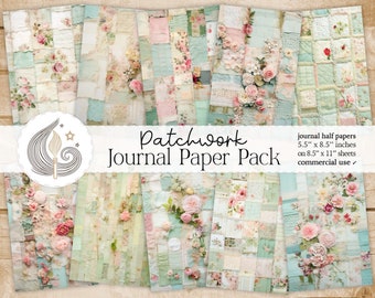 Patchwork-junkjournaalpagina's: shabbypapier met gewatteerde bloemen