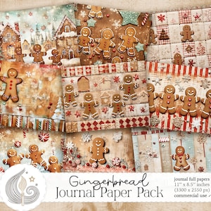 Papel de diário de sucata | Boneco de gengibre | Imprimíveis de Natal | Suprimentos para diário | Kit de scrapbook | Fabricação de cartões | Artesanato | Uso comercial