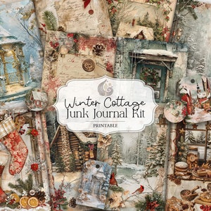 Kit de diario basura de cabaña de invierno / Efímeras navideñas / Hojas de collage imprimibles / Manualidades de invierno vintage / Páginas de álbumes de recortes / Fabricación de tarjetas