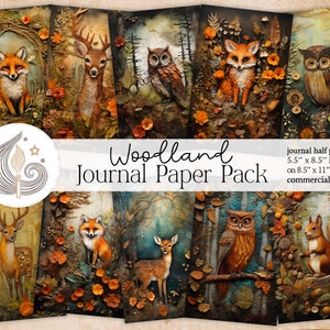 Woodland Junk-dagboek | Boswezens | Journaalpagina's | Kaarten maken | Papiermodellen | Digitaal papier | Plakboekpapier | Vos Uil Hert