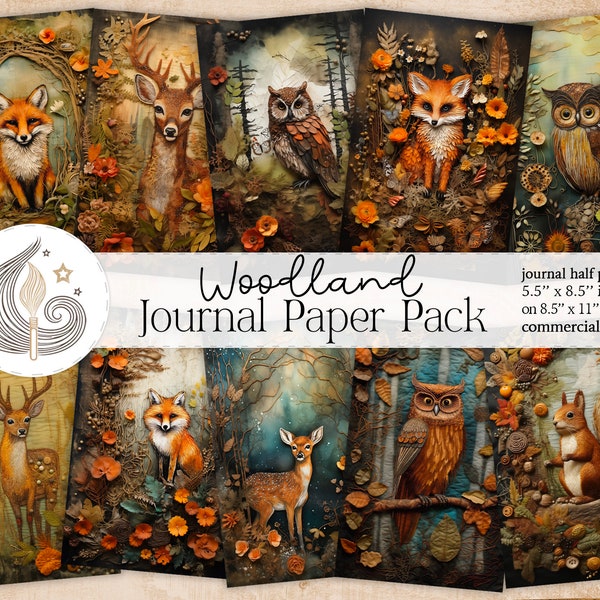 Woodland Junk Journal | Forest Creatures | Journal Pages | Card Making | Paper Craft | Digital Paper | Scrapbook Paper | Fox Owl Deer