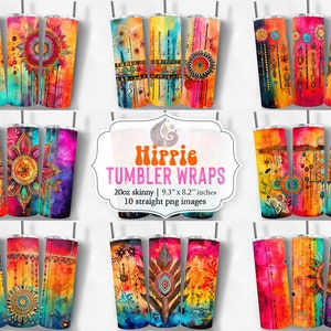 Hippie Tumbler Wrap Png | Tumbler Wrap Sublimation | Tribal Hippie Sublimation Design | Colorful 20oz Skinny Tumbler | Commercial Use