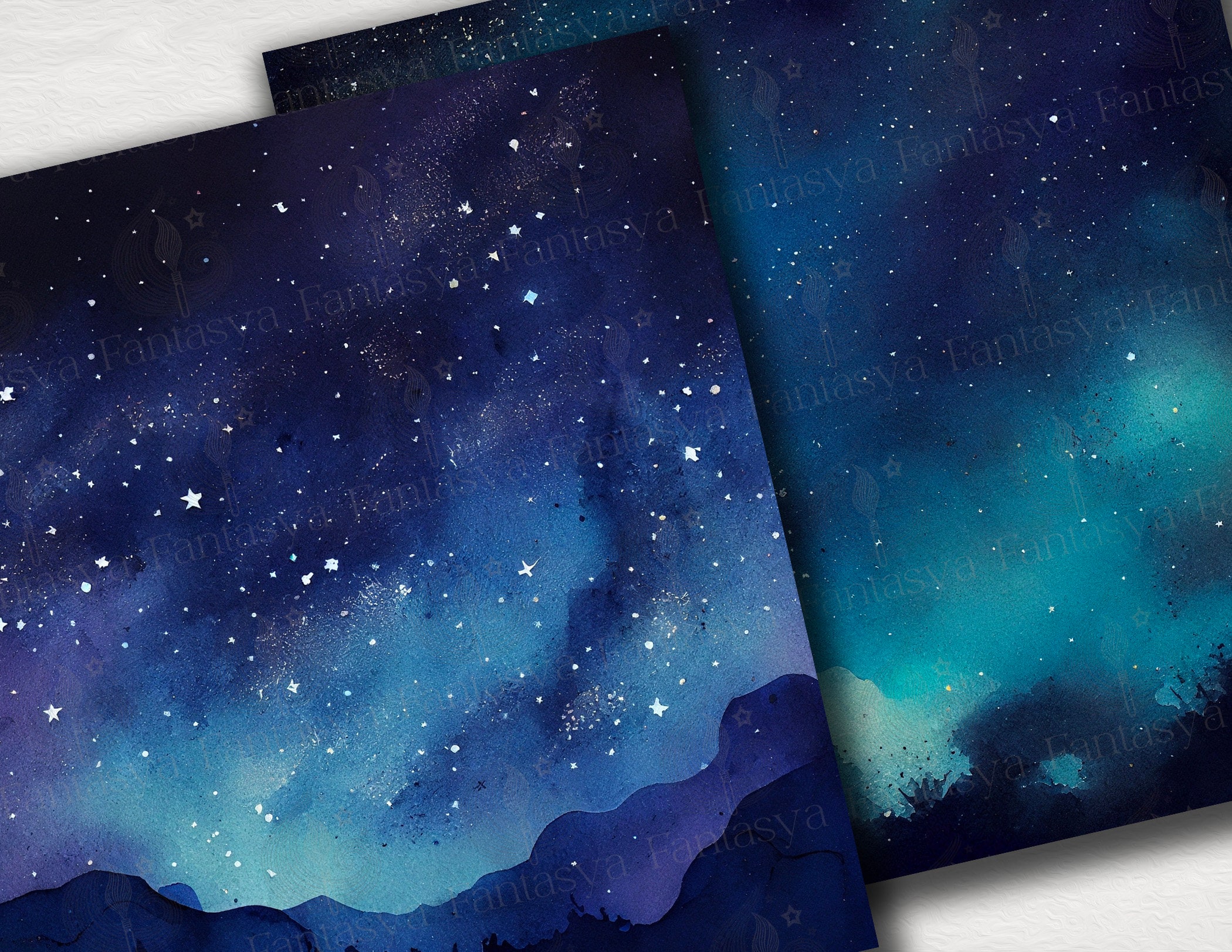 Starry Night Digital Paper Pack: Deep Blue Galaxy Backgrounds With ...