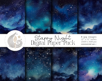 Starry Night Digital Paper Pack: Deep Blue Galaxy Backgrounds With ...