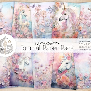 Journal indésirable licorne | Pages imprimables | Trousse de journal fantastique | Ensemble de papiers licorne pastel lunatique | Scrapbooking | Artisanat | Fabrication de cartes