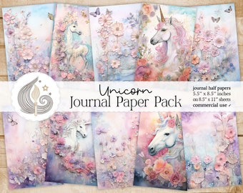 Eenhoorn Junk Journal | Afdrukbare pagina's | Fantasiedagboekkit | Grillige pastel eenhoorn papierset | Plakboek | Ambachten | Kaarten maken