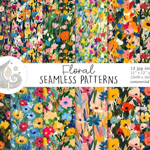 Seamless Flower Pattern | Colorful Spring Wildflowers | Digital Paper Pack | Vibrant Floral Designs | Scrapbook Paper | Repeat Pattern