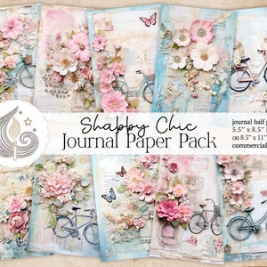 Shabby Chic Fahrrad Blumen Journal Seiten | Junk Journal Papier Kit | Scrapbooking Papier | Druckbare Ephemera | Basteln | Kartenherstellung