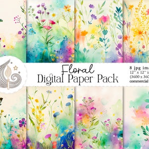 Aquarel bloemenpapier | Bloemen digitaal papier | Scrapbookpapieren | Bloemensublimatie | Commercieel gebruik | Bloemenachtergrond