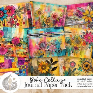 Paquete de papel de diario basura / Collage Boho / Patchwork floral colorido / Uso comercial / Papel imprimible / Técnica mixta / Scrapbooking