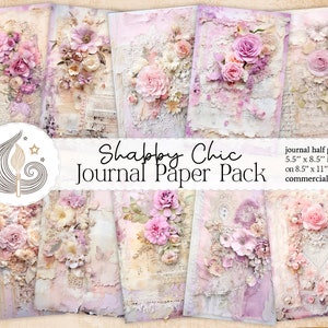 Pages du journal indésirable Shabby Chic | Kit de journal imprimable | Paquet de papier numérique | Fournitures de scrapbooking | Rose | millésime | Fleurs | Dentelle