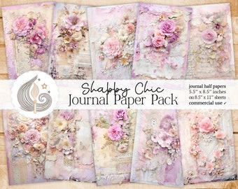 Shabby Chic Junk Journal Pages: Pastel Vintage Papers with Florals and Soft Textures