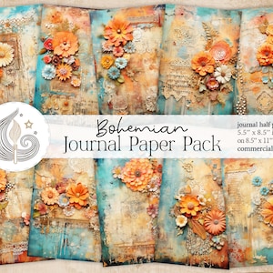 Kit numérique Boho | Pages de journaux indésirables | Papier numérique Boho floral | Papiers imprimables | Fournitures de journalisation | Feuilles de collage papier
