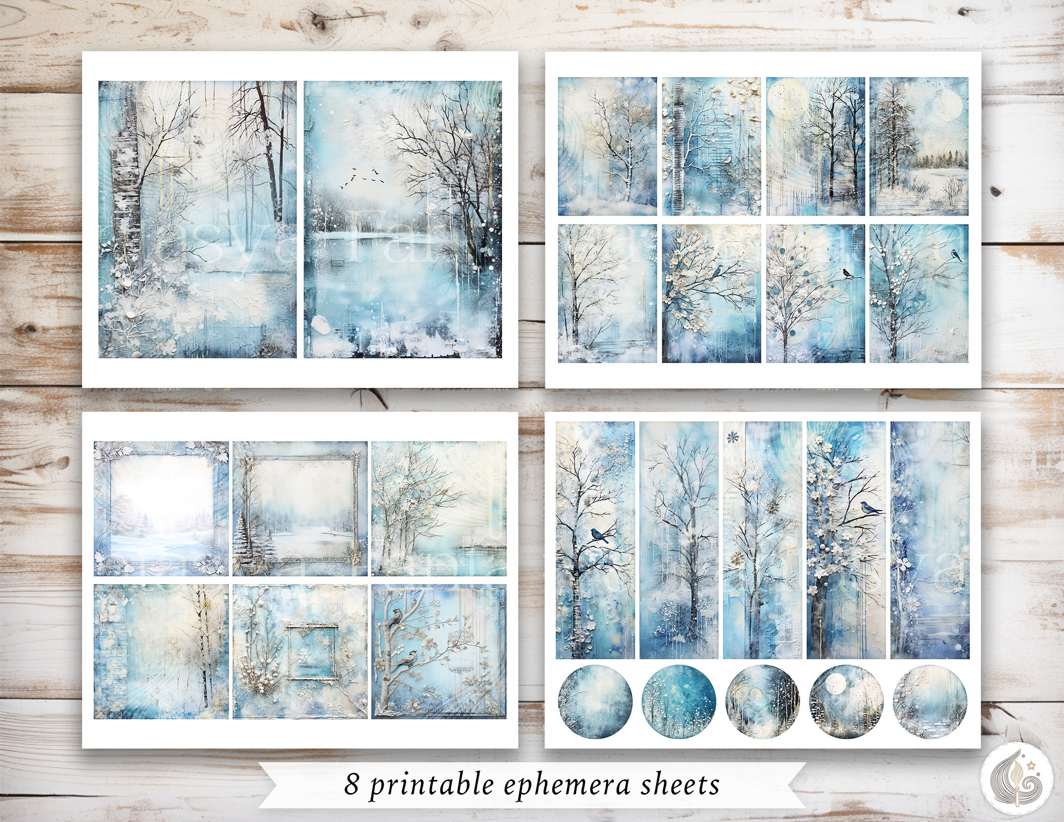 Winter Wonderland Junk Journal Kit: Frosty Blue Forest Printable Pages ...