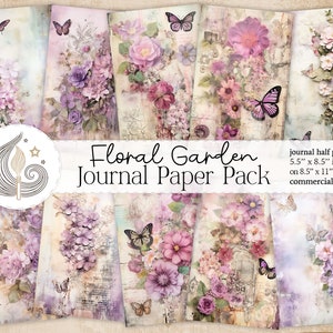 Pacote de papel de lixo eletrônico | Jardim floral da borboleta romântica do chique do vintage | Papel Digital | Álbum de recortes | Fabricação de cartões | Trabalhos manuais