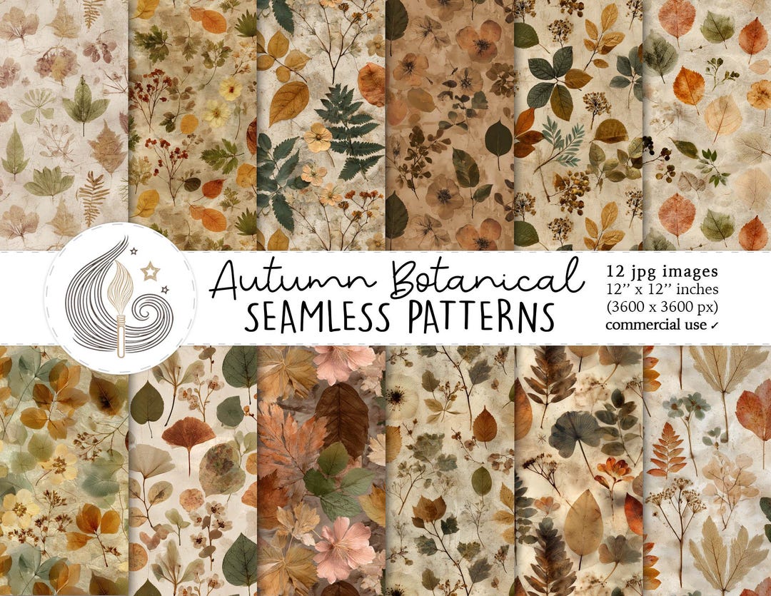 Autumn Botanical Seamless Patterns: Vintage Leaves Digital Paper Pack ...