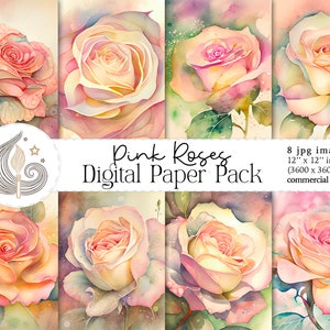 Rose Digitales Papier | Aquarell rosa Rosen | Scrapbook Papier | Sofortdownload | Kommerzielle Nutzung | Bastelpapier Kit | Karten