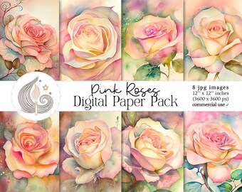 Soft Watercolour Roses Pink Roses Digital Paper Pack: Soft Watercolor Floral Backgrounds - Etsy