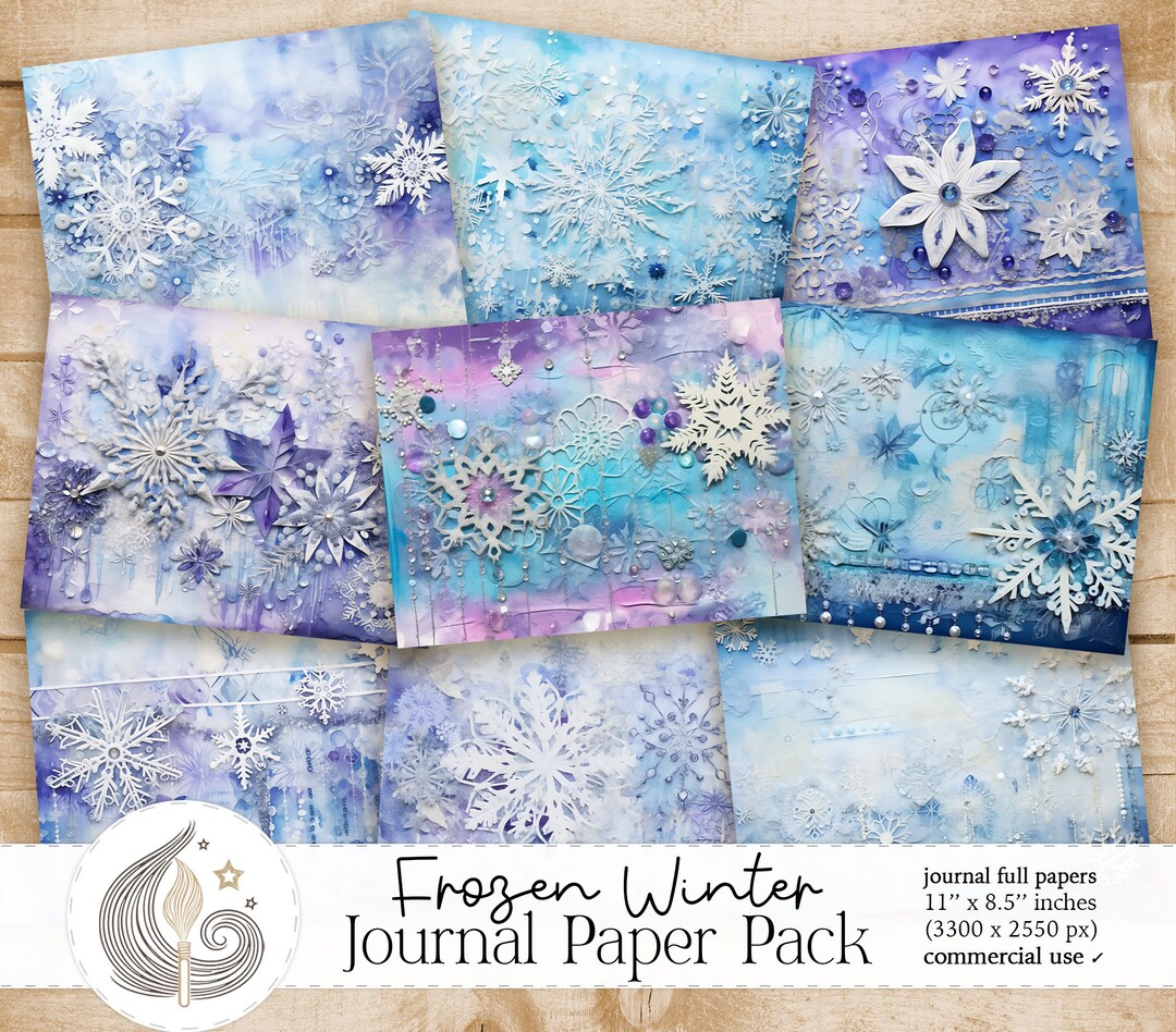 Winter Junk Journal Paper Pack Snowflakes Digital Background Christmas ...