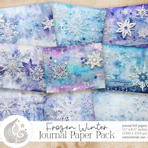 Confezione di carta per diario invernale Junk / Sfondo digitale con fiocchi di neve / Pagine di Natale / Scrapbooking / Artigianato / Creazione di biglietti / Uso commerciale
