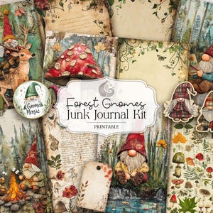 Kit diario di gnomi della foresta / Pagine effimere stampabili di gnomi / Carta per album di ritagli vintage del bosco / Forniture per bricolage fai da te di gnomi