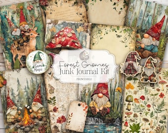 Forest Gnomes Junk Journal Kit: Woodland Cottagecore Printable Pages & Ephemera