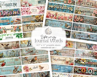 Spring Journal Word Labels: Fresh Floral Theme Printable Ephemera Pack