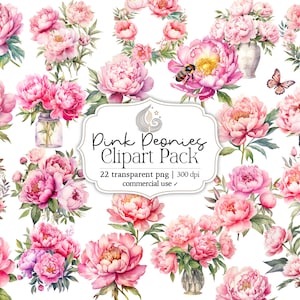 Pfingstrose Blumen Clipart | Rosa Pfingstrose | Aquarell Pfingstrosen | Hochzeit Clipart | Blumen Clipart | Kommerzielle Nutzung | Digitaler Download | Png