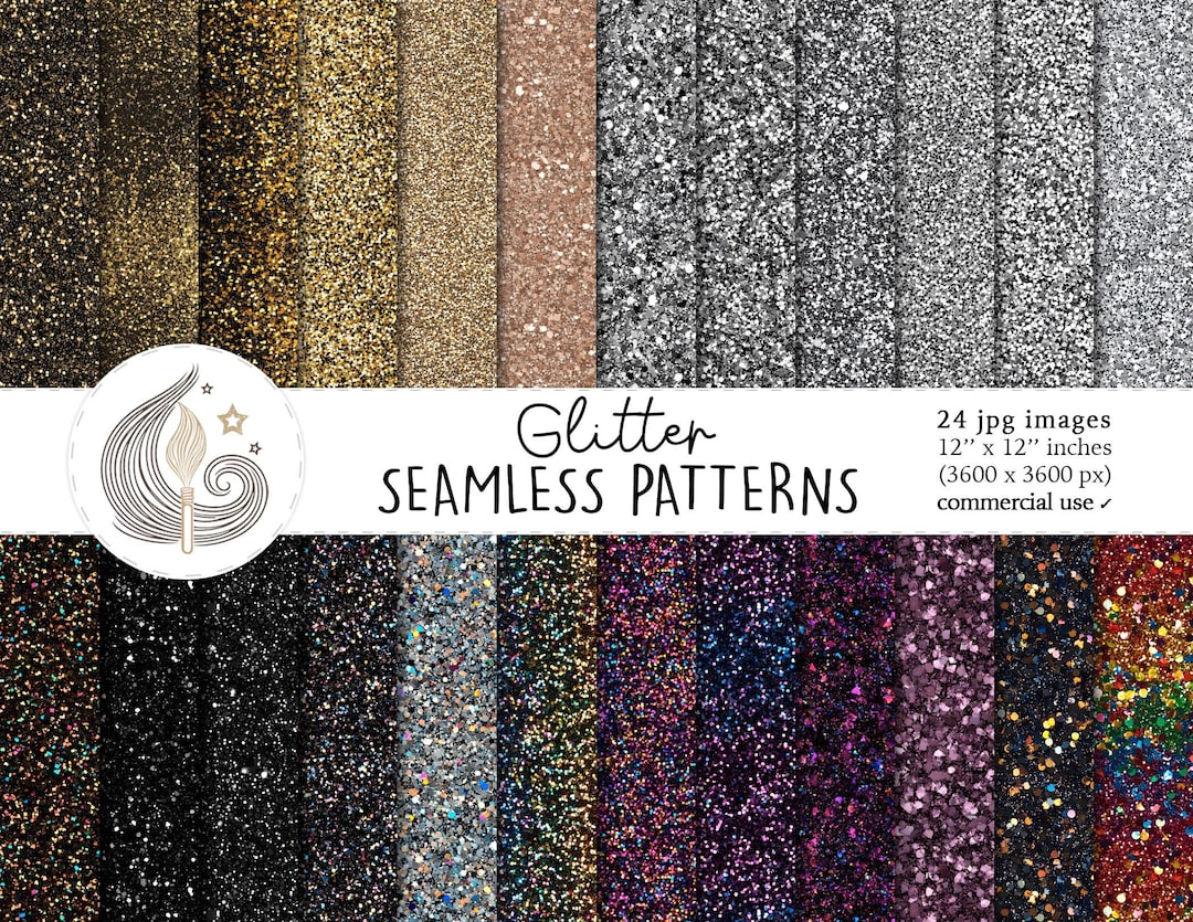 Glitter Seamless Patterns: Metallic Digital Paper Pack With Gold Silver ...