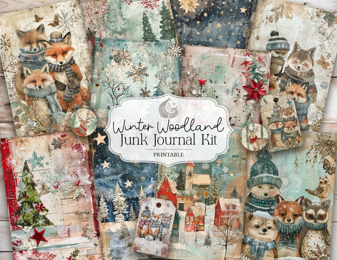 Winter Woodland Junk Journal Kit: Rustic Forest Holiday Printable Pages ...