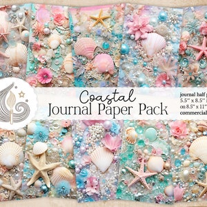 Coastal Junk Journal Kit | Pagina's met stranddagboeken | Shabby-chic | Papiermodellen | Digitaal zeepapier | Plakboek | Zeeschelp | Zeester | Parels