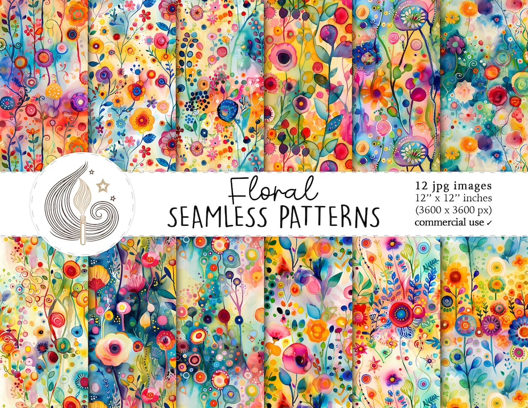 Vibrant Floral Seamless Patterns: Colorful Botanical Digital Paper Pack ...