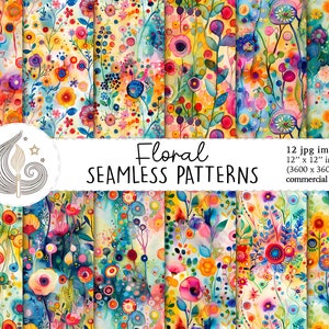 Nahtloses Blumenmuster | Kommerzielle Nutzung | Nahtloses Blumen Digital Papier | Wunderliche abstrakte bunte Aquarell Blumen | Scrapbook-Papier