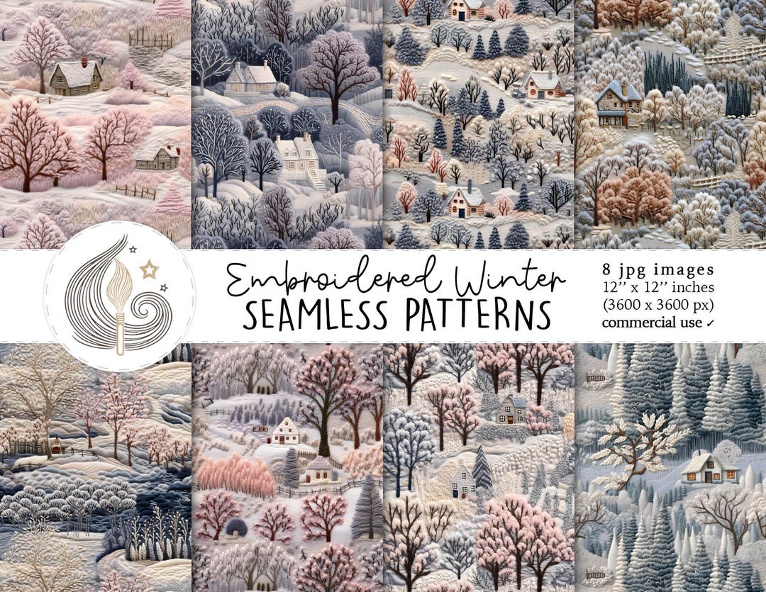 Embroidered Winter Seamless Patterns: Cozy Cottage Digital Paper Pack ...