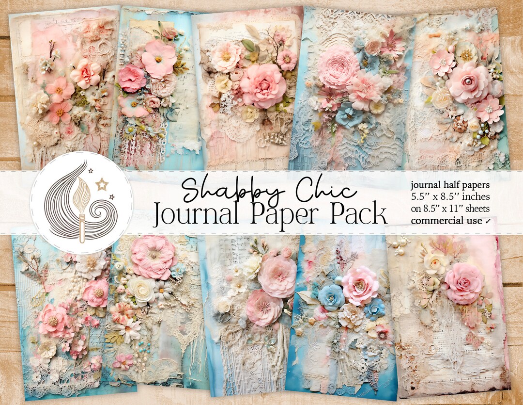 Shabby Chic Junk Journal Pages: Blue, Pink & Peach Floral Papers With ...