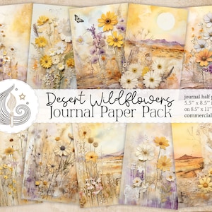Papier do dziennika Desert Wildflowers Junk | Boho Floral DIY Scrapbooking Pages | Pobieranie cyfrowe | Użytek komercyjny | Zestaw do rękodzieła