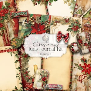 Kit voor kerstjungle | Afdrukbare pagina's, papier, ephemera, tags | Digitale download | Vintage stijl | Voorraad voor scrapbooking | Knutselen
