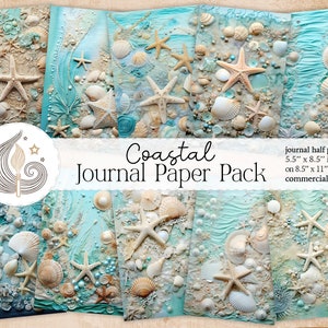 Coastal Junk Journal | Seaside Journal Pages | Paper Craft | Nautical Digital Paper | Scrapbook Paper | Diy | Seashell | Starfish