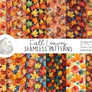Padrão de folhas de outono sem costura | Uso comercial | Papel digital de outono sem costura | Fundo de folhas de outono em aquarela | Papel para scrapbook