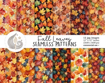 Seamless Fall Leaves Pattern | Commercial Use | Seamless Fall Digital Paper | Watercolor Autumn Leaves Background | Scrapbook Paper
