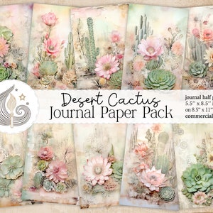 Pagine stampabili diario con cactus del deserto, carta per fiori di cactus, sfondo digitale, download istantaneo, oggetti effimeri, album per ritagli, artigianato