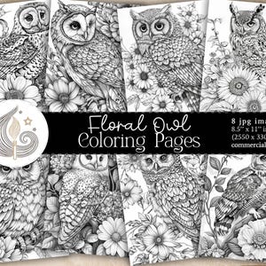Owl Coloring Pages | Printable Digital Coloring | Floral Owl Printable Coloring Book | Instant Download | Relaxing Coloring For Adults