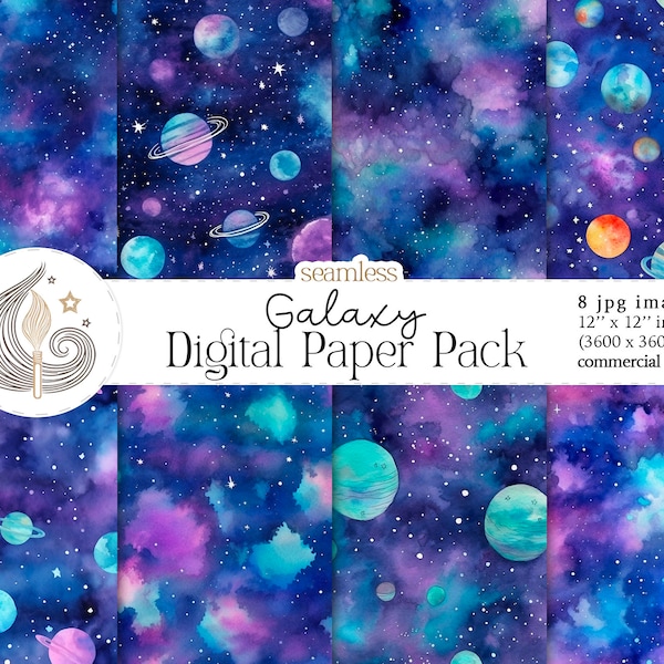 Galaxy Seamless Pattern | Galaxy Digital Paper | Space Pattern | Night Sky Stars | Nebula Paper | Planets | Commercial Use | Scrapbook