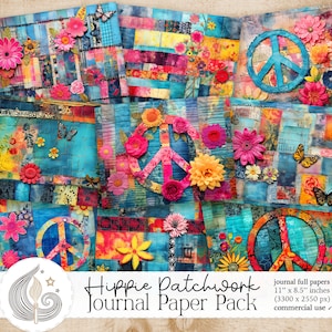 Hippie Patchwork Junk Journal Paper Pack | Digital Download | Commercial Use | Journaling | Card Making | Mixed Media | Crafts
